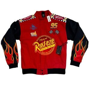 Men's Biker Disney Pixar Cars Lightning Mcqueen Racing Red Jacket Size XS New